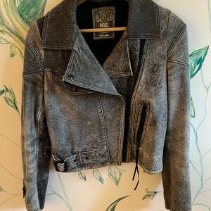 Diesel Women's Distressed Gray Leather Jacket